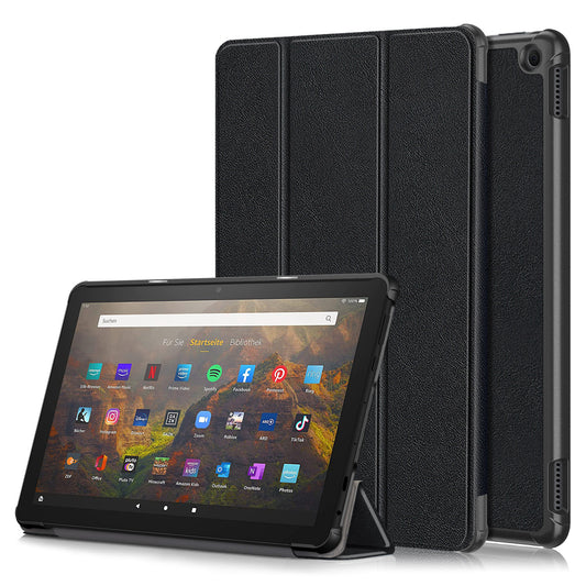 For Amazon Fire HD 10 (2023) Tri-Fold Stand Cover PU Leather Auto Wake / Sleep Smart Tablet Case