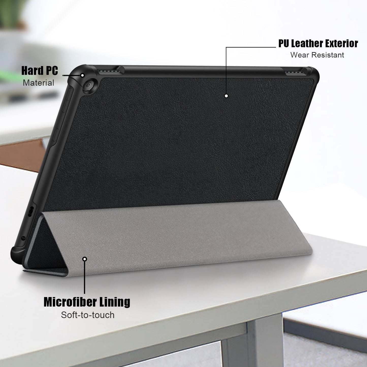 For Amazon Fire HD 10 (2023) Tri-Fold Stand Cover PU Leather Auto Wake / Sleep Smart Tablet Case