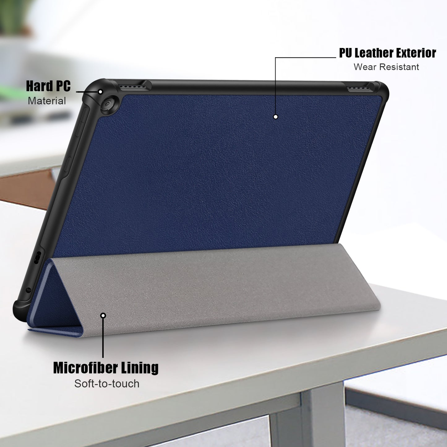 For Amazon Fire HD 10 (2023) Tri-Fold Stand Cover PU Leather Auto Wake / Sleep Smart Tablet Case