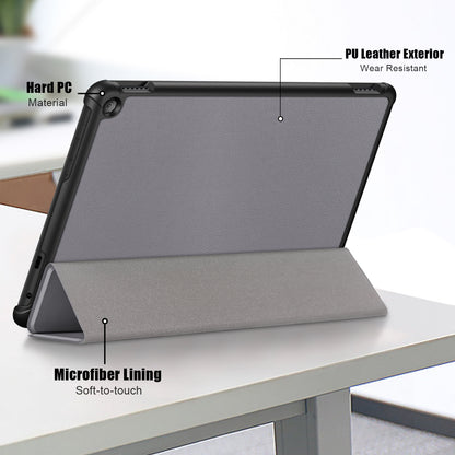 For Amazon Fire HD 10 (2023) Tri-Fold Stand Cover PU Leather Auto Wake / Sleep Smart Tablet Case