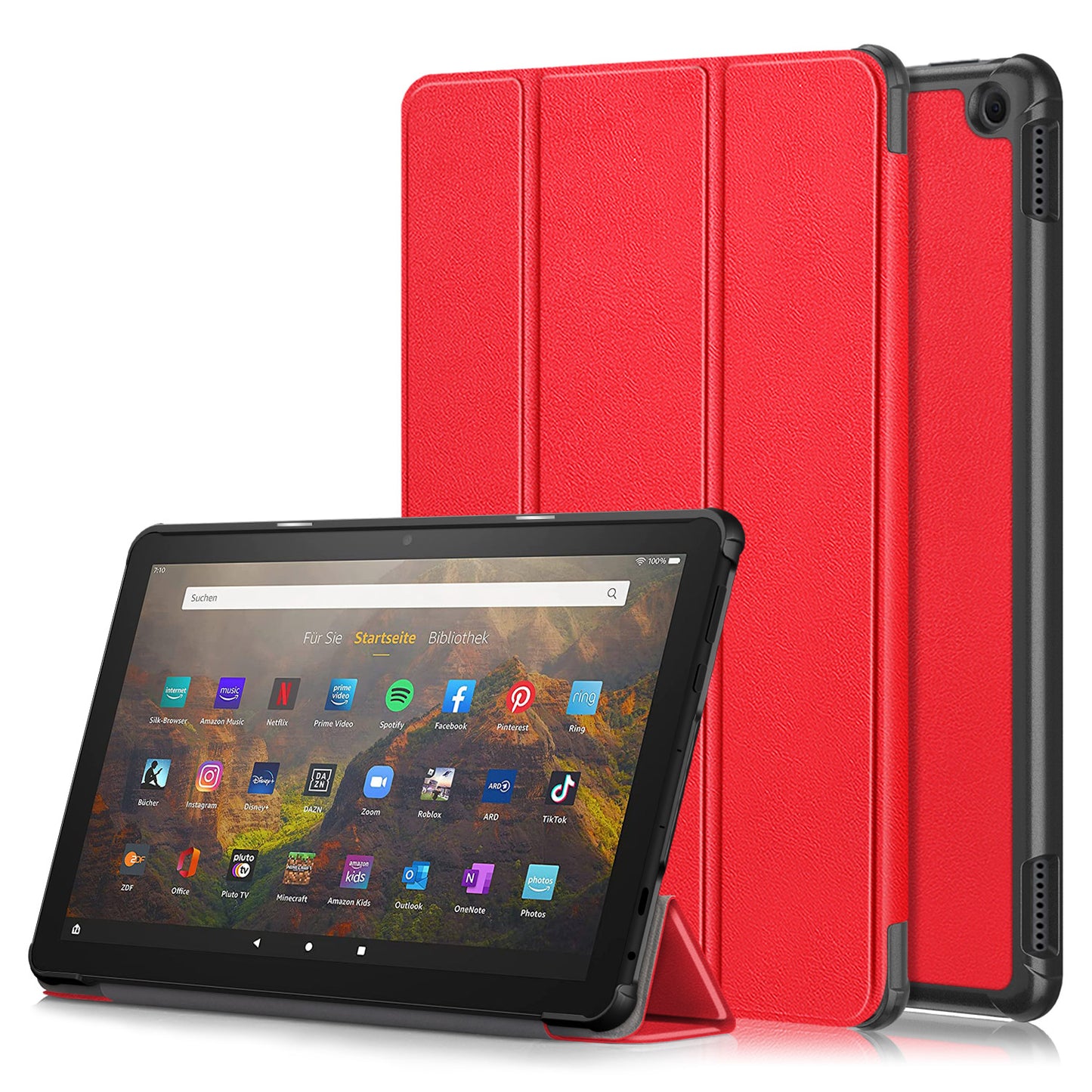 For Amazon Fire HD 10 (2023) Tri-Fold Stand Cover PU Leather Auto Wake / Sleep Smart Tablet Case