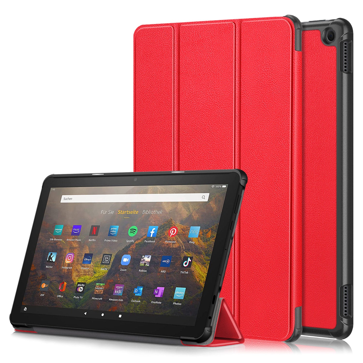 For Amazon Fire HD 10 (2023) Tri-Fold Stand Cover PU Leather Auto Wake / Sleep Smart Tablet Case