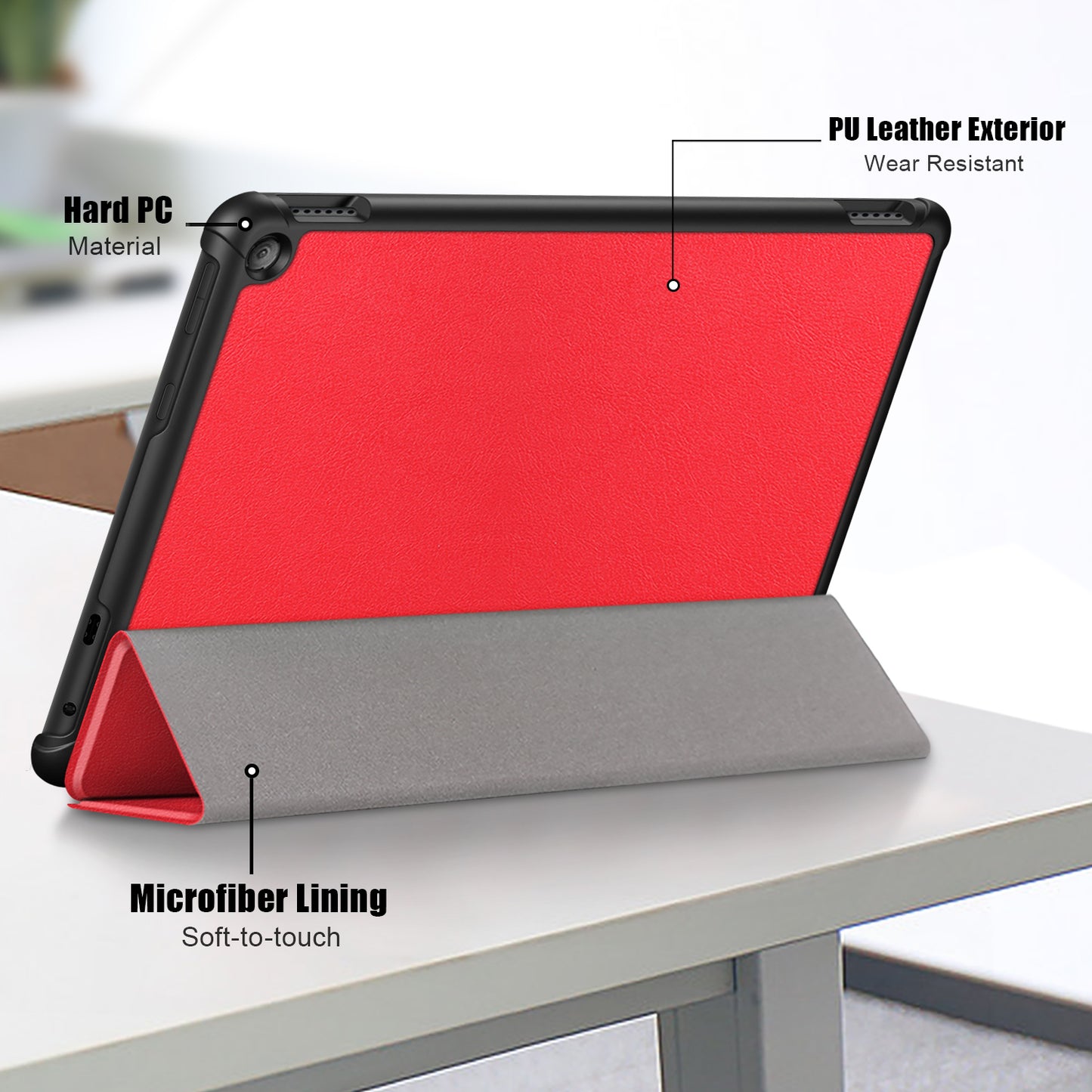 For Amazon Fire HD 10 (2023) Tri-Fold Stand Cover PU Leather Auto Wake / Sleep Smart Tablet Case