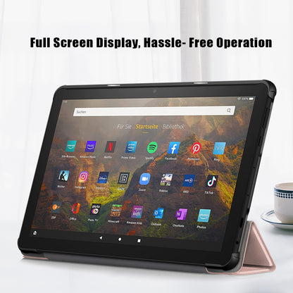For Amazon Fire HD 10 (2023) Tri-Fold Stand Cover PU Leather Auto Wake / Sleep Smart Tablet Case