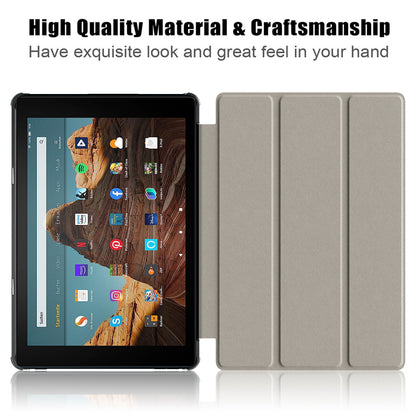 For Amazon Fire HD 10 (2023) Tri-Fold Stand Cover PU Leather Auto Wake / Sleep Smart Tablet Case
