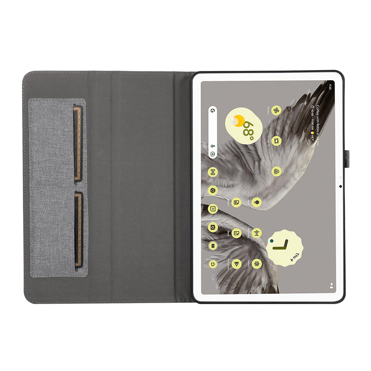 For Google Pixel Tablet Protective Cover Cloth Texture PU Leather Stand Smart Tablet Case with Card Holder