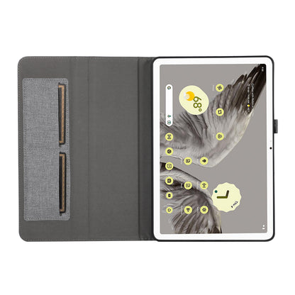 For Google Pixel Tablet Protective Cover Cloth Texture PU Leather Stand Smart Tablet Case with Card Holder
