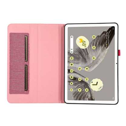 For Google Pixel Tablet Protective Cover Cloth Texture PU Leather Stand Smart Tablet Case with Card Holder