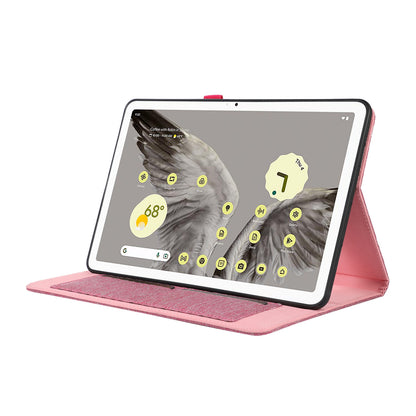 For Google Pixel Tablet Protective Cover Cloth Texture PU Leather Stand Smart Tablet Case with Card Holder