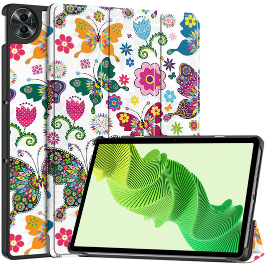 For Realme Pad 2 PU Leather Trifold Stand Cover Pattern Printing Protective Tablet Case