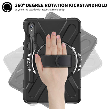 For Samsung Galaxy Tab S9 FE / S9 X710 / S8 X700 / S7 T870 Wrist Strap Tablet Case PC+Silicone Kickstand Protective Cover