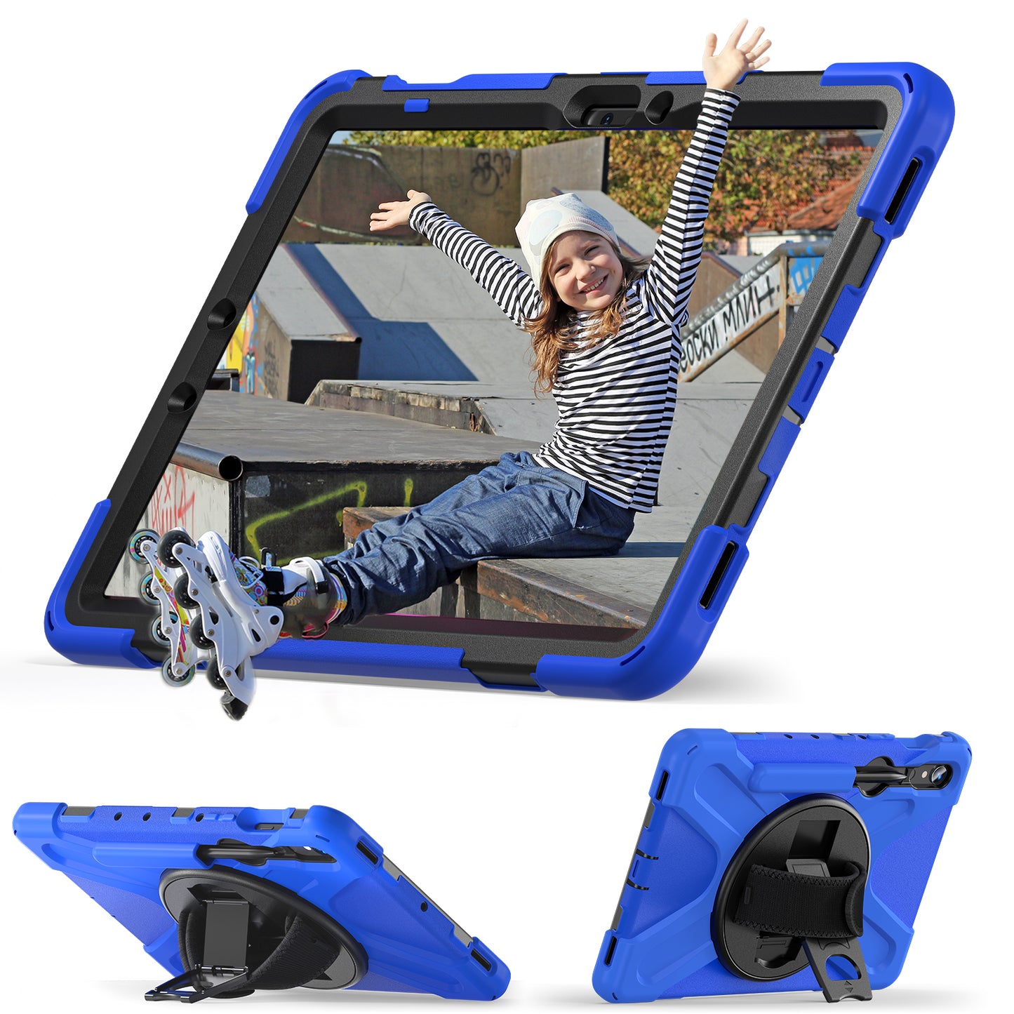 For Samsung Galaxy Tab S9 FE / S9 X710 / S8 X700 / S7 T870 Wrist Strap Tablet Case PC+Silicone Kickstand Protective Cover