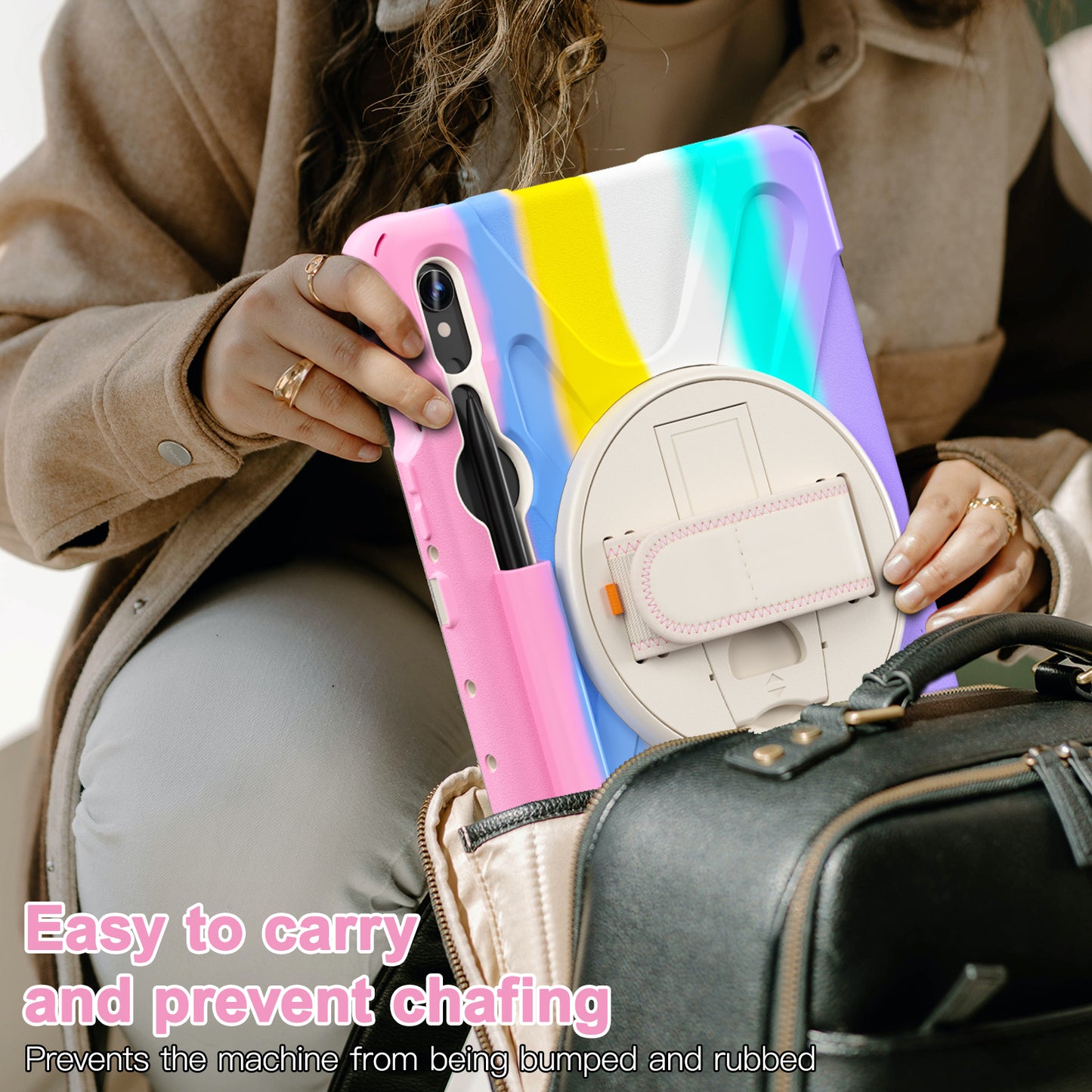 For Samsung Galaxy Tab S9 FE / S9 X710 / S8 X700 / S7 T870 Wrist Strap Tablet Case PC+Silicone Kickstand Protective Cover