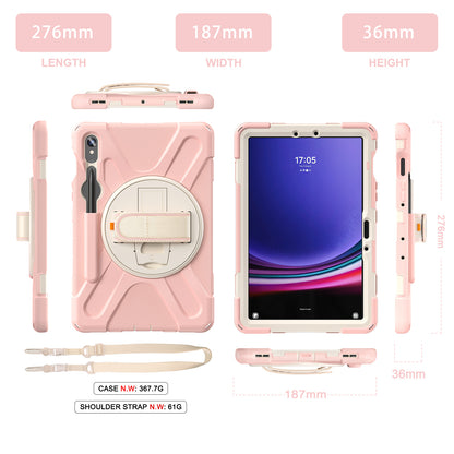 For Samsung Galaxy Tab S9 FE / S9 X710 / S8 X700 / S7 T870 Wrist Strap Tablet Case PC+Silicone Kickstand Protective Cover