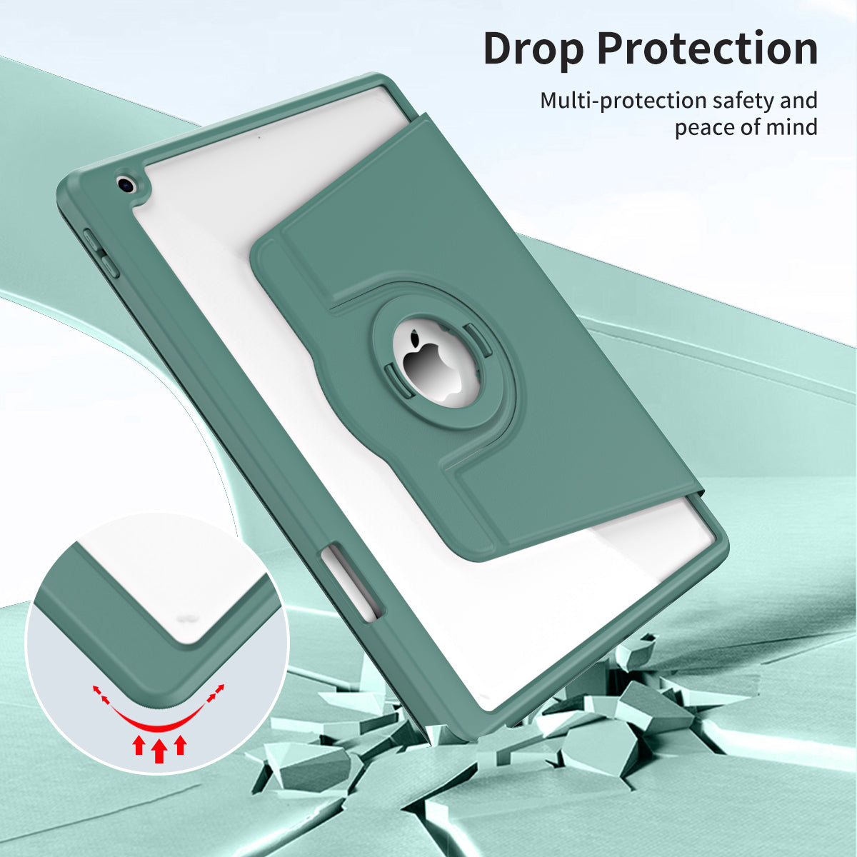 For iPad 10.2 (2021) / (2019) / (2020) Anti-Drop Tablet Case Rotating Stand PU Leather TPU Cover