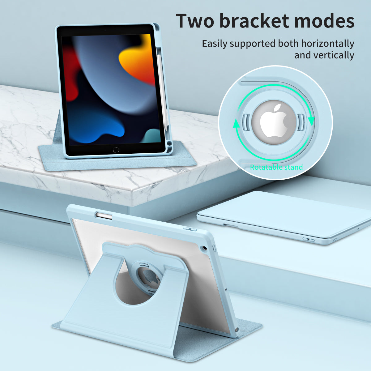 For iPad 10.2 (2021) / (2019) / (2020) Anti-Drop Tablet Case Rotating Stand PU Leather TPU Cover