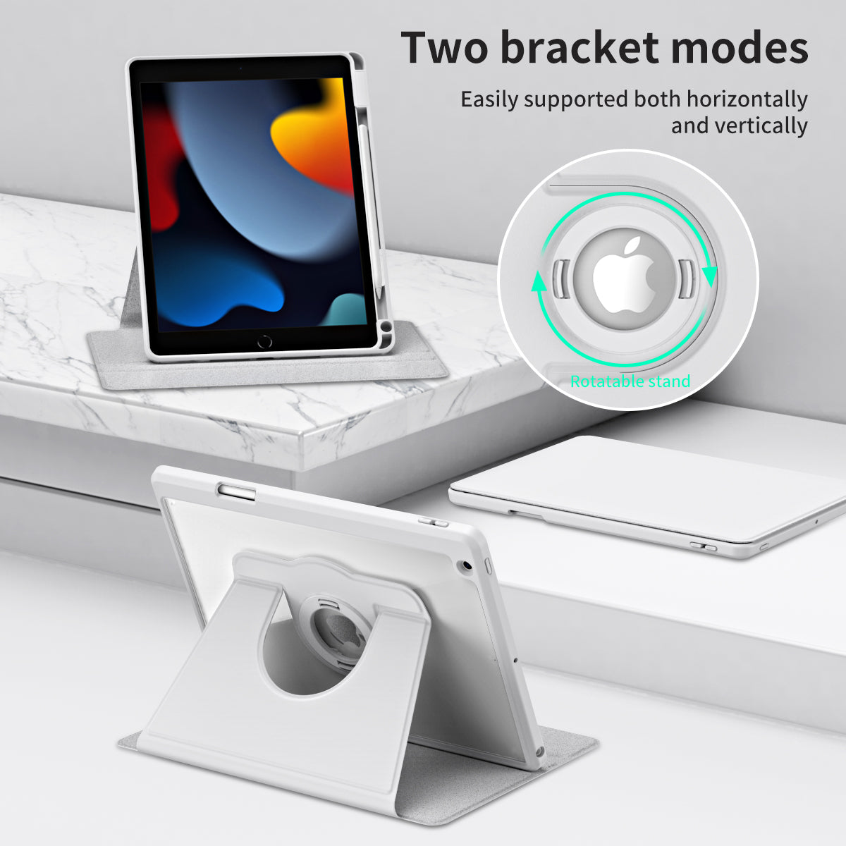 For iPad 10.2 (2021) / (2019) / (2020) Anti-Drop Tablet Case Rotating Stand PU Leather TPU Cover