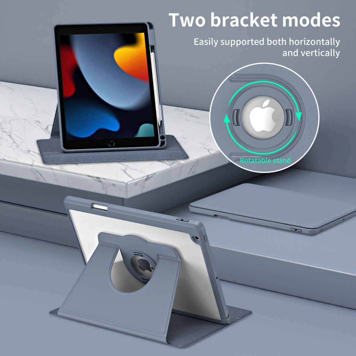 For iPad 10.2 (2021) / (2019) / (2020) Anti-Drop Tablet Case Rotating Stand PU Leather TPU Cover