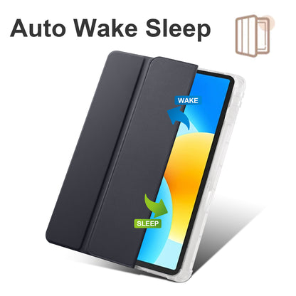 For Huawei MatePad 11.5 Smart Trifold Stand Case PU Leather Transparent TPU Back Tablet Cover with Pencil Holder