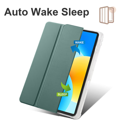 For Huawei MatePad 11.5 Smart Trifold Stand Case PU Leather Transparent TPU Back Tablet Cover with Pencil Holder