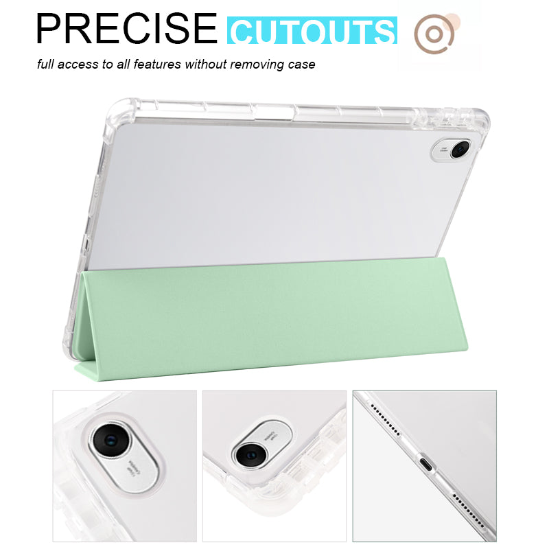 For Huawei MatePad 11.5 Smart Trifold Stand Case PU Leather Transparent TPU Back Tablet Cover with Pencil Holder