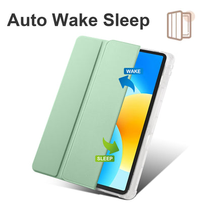 For Huawei MatePad 11.5 Smart Trifold Stand Case PU Leather Transparent TPU Back Tablet Cover with Pencil Holder