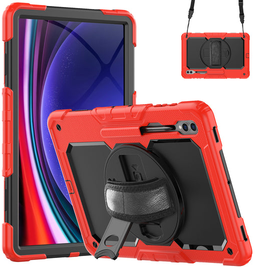 For Samsung Galaxy Tab S9 Ultra (SM-X910 / X916B / X918U) Shockproof Case PC+Silicone Tablet Kickstand Cover with PET Screen Film