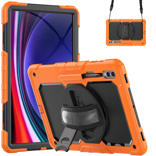 For Samsung Galaxy Tab S9 Ultra (SM-X910 / X916B / X918U) Shockproof Case PC+Silicone Tablet Kickstand Cover with PET Screen Film