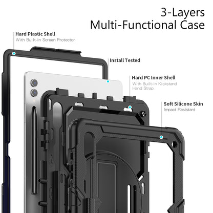 For Samsung Galaxy Tab S9 Ultra (SM-X910 / X916B / X918U) Shockproof Case PC+Silicone Tablet Kickstand Cover with PET Screen Film