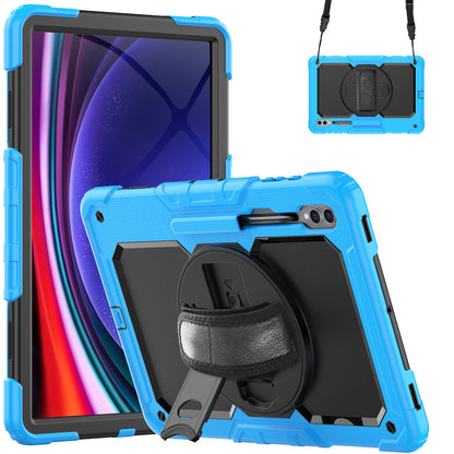 For Samsung Galaxy Tab S9 Ultra (SM-X910 / X916B / X918U) Shockproof Case PC+Silicone Tablet Kickstand Cover with PET Screen Film