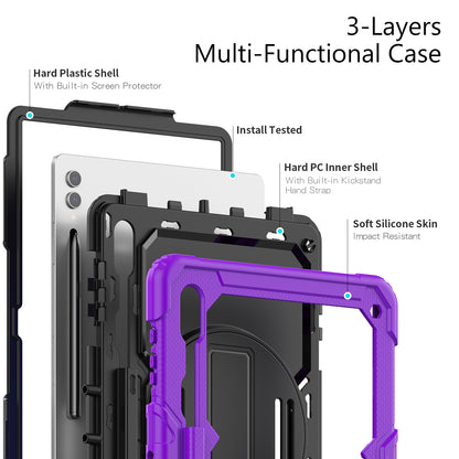 For Samsung Galaxy Tab S9 Ultra (SM-X910 / X916B / X918U) Shockproof Case PC+Silicone Tablet Kickstand Cover with PET Screen Film