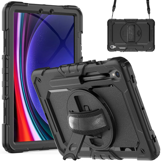 For Samsung Galaxy Tab S9 (X710 / X716B / X718U) PC+Silicone Kickstand Case Anti-Drop Tablet Cover with PET Screen Film