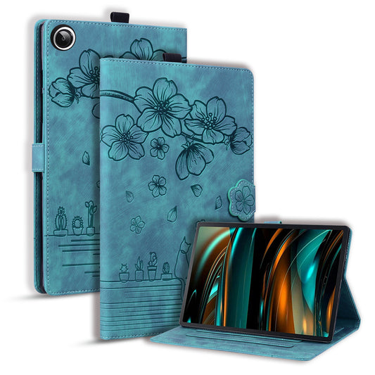 For Samsung Galaxy Tab A9+ Shockproof PU Leather Cover Flower Cat Imprinted Tablet Case