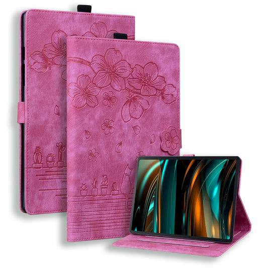 For Samsung Galaxy Tab A9+ Shockproof PU Leather Cover Flower Cat Imprinted Tablet Case
