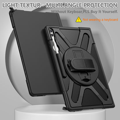 Kickstand Tablet Case for Samsung Galaxy Tab S8 Ultra X900 X906 / Tab S9 Ultra X910 , Rugged Shockproof PC + TPU Cover with Hand Strap