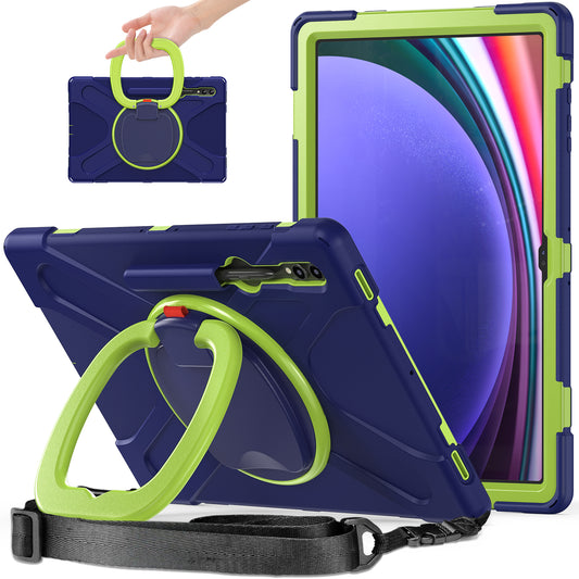 For Samsung Samsung Galaxy Tab S9 X910  /  S8 Ultra X900  /  X906 PC+Silicone Tablet Case Rotating Kickstand Cover with Shoulder Strap
