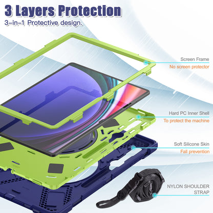 For Samsung Samsung Galaxy Tab S9 X910  /  S8 Ultra X900  /  X906 PC+Silicone Tablet Case Rotating Kickstand Cover with Shoulder Strap