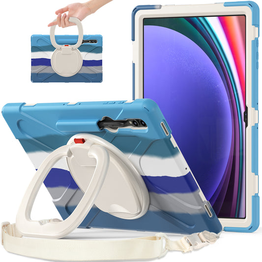 For Samsung Samsung Galaxy Tab S9 X910  /  S8 Ultra X900  /  X906 PC+Silicone Tablet Case Rotating Kickstand Cover with Shoulder Strap