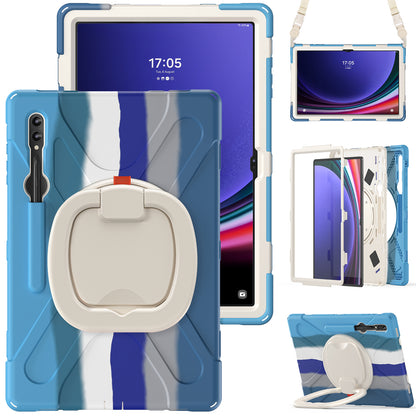 For Samsung Samsung Galaxy Tab S9 X910  /  S8 Ultra X900  /  X906 PC+Silicone Tablet Case Rotating Kickstand Cover with Shoulder Strap