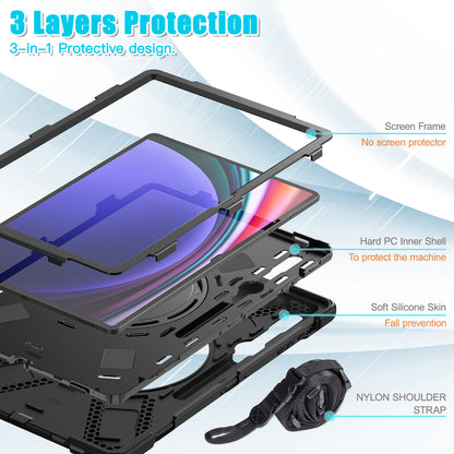 For Samsung Samsung Galaxy Tab S9 X910  /  S8 Ultra X900  /  X906 PC+Silicone Tablet Case Rotating Kickstand Cover with Shoulder Strap