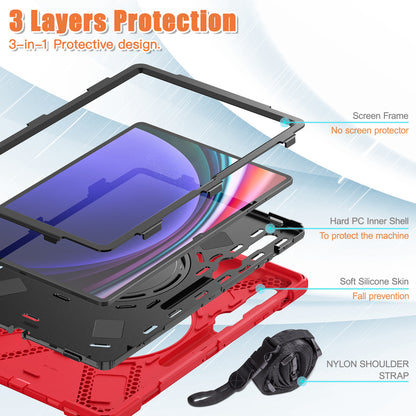 For Samsung Samsung Galaxy Tab S9 X910  /  S8 Ultra X900  /  X906 PC+Silicone Tablet Case Rotating Kickstand Cover with Shoulder Strap