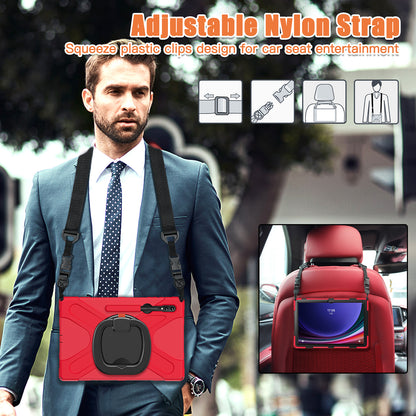 For Samsung Samsung Galaxy Tab S9 X910  /  S8 Ultra X900  /  X906 PC+Silicone Tablet Case Rotating Kickstand Cover with Shoulder Strap