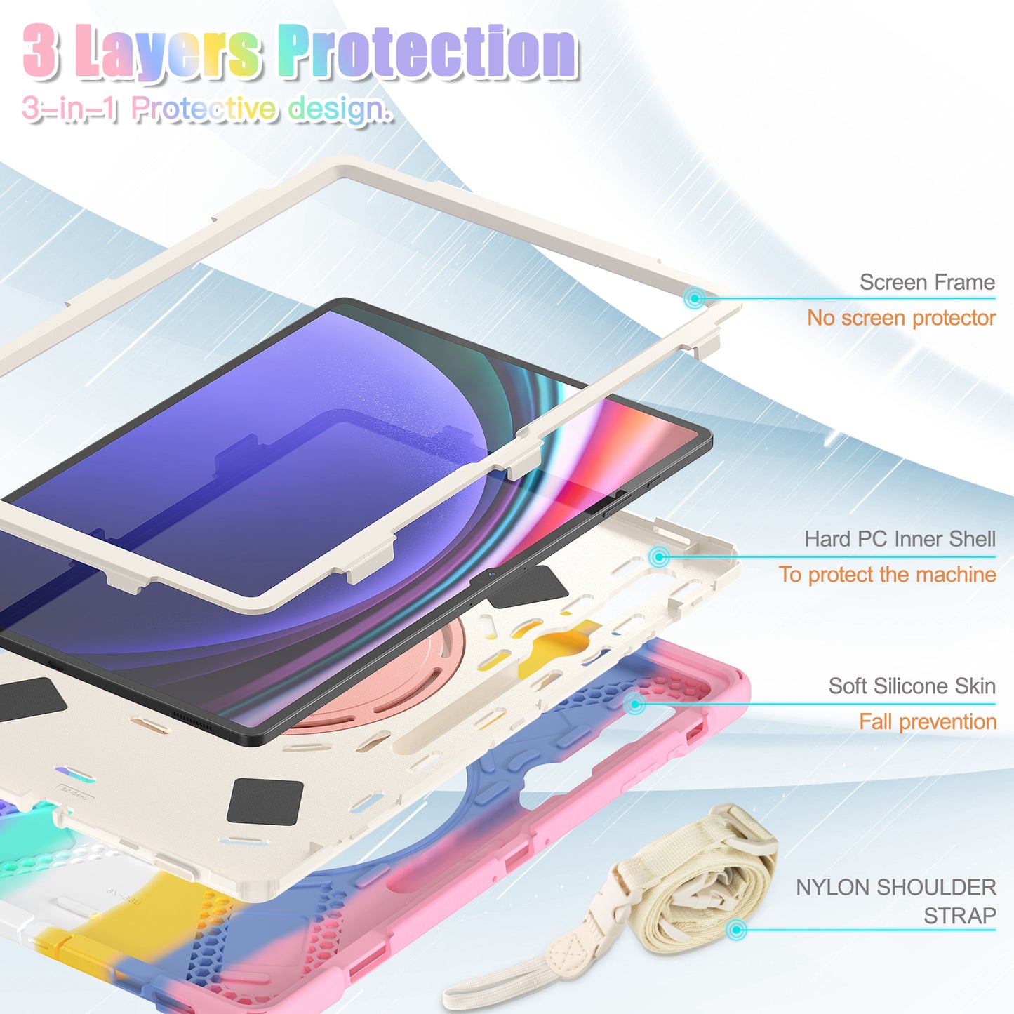 For Samsung Samsung Galaxy Tab S9 X910  /  S8 Ultra X900  /  X906 PC+Silicone Tablet Case Rotating Kickstand Cover with Shoulder Strap