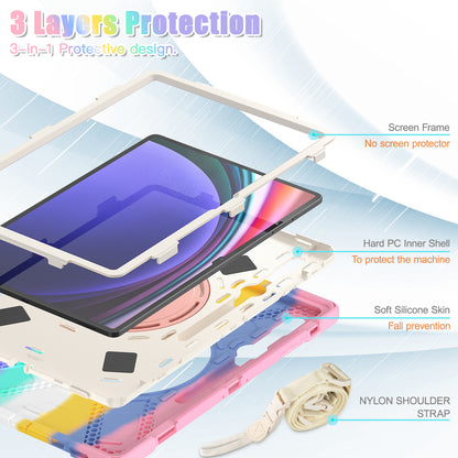 For Samsung Samsung Galaxy Tab S9 X910  /  S8 Ultra X900  /  X906 PC+Silicone Tablet Case Rotating Kickstand Cover with Shoulder Strap