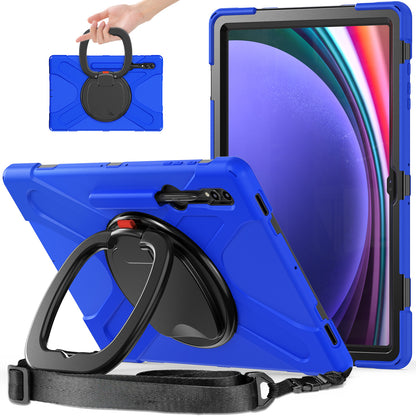 For Samsung Samsung Galaxy Tab S9 X910  /  S8 Ultra X900  /  X906 PC+Silicone Tablet Case Rotating Kickstand Cover with Shoulder Strap