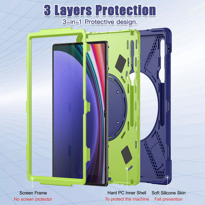 For Samsung Galaxy Tab S9 Ultra X910  /  S8 Ultra X900  /  X906 PC+ Silicone Tablet Case Drop-proof Rotating Kickstand Cover