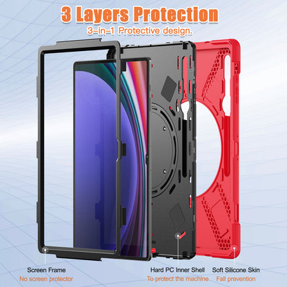 For Samsung Galaxy Tab S9 Ultra X910  /  S8 Ultra X900  /  X906 PC+ Silicone Tablet Case Drop-proof Rotating Kickstand Cover