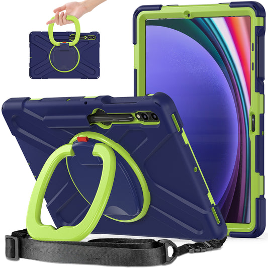 For Samsung Samsung Galaxy Tab S9 FE+ / S9+ / S8+ / S7+ Kickstand Tablet Case Shockproof PC+Silicone Cover, Shoulder Strap