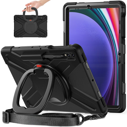 For Samsung Samsung Galaxy Tab S9 FE+ / S9+ / S8+ / S7+ Kickstand Tablet Case Shockproof PC+Silicone Cover, Shoulder Strap