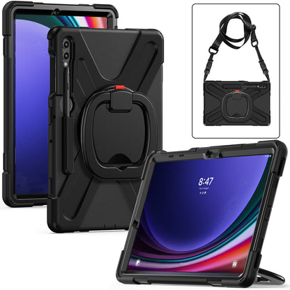For Samsung Samsung Galaxy Tab S9 FE+ / S9+ / S8+ / S7+ Kickstand Tablet Case Shockproof PC+Silicone Cover, Shoulder Strap